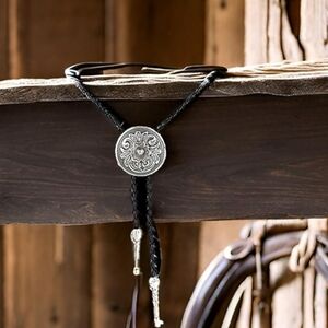 Western Floral Silver Bolo Tie Necklace Southwestern Artsy Accessories Gift